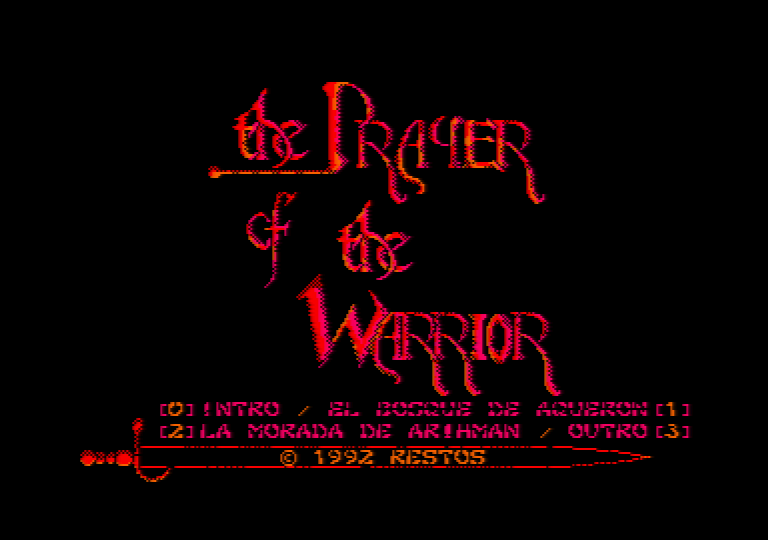 menu screenshot of the Amstrad CPC game the prayer of the warrior