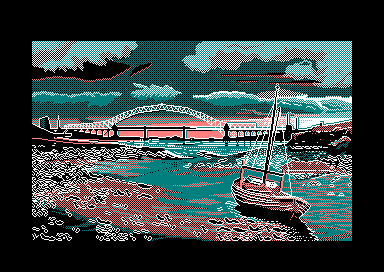Boat and bridge by Jill Lawson, mode 1 picture on an Amstrad CPC