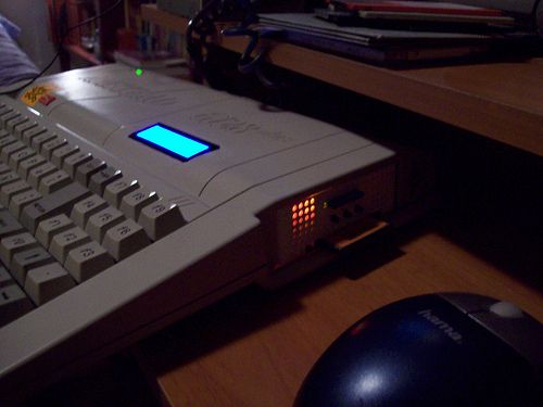 right side of a modded Amstrad CPC+ with HxC floppy emulator and Symbiface