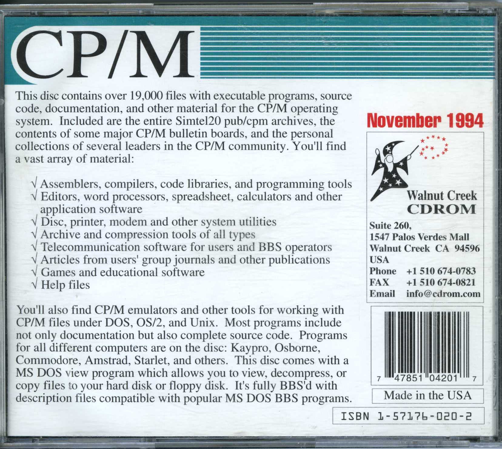 back cover of the Walnut Creek CPM CD-ROM