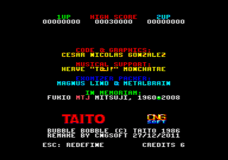 menu screenshot of the amstrad CPC game Bubble bobble 4 CPC