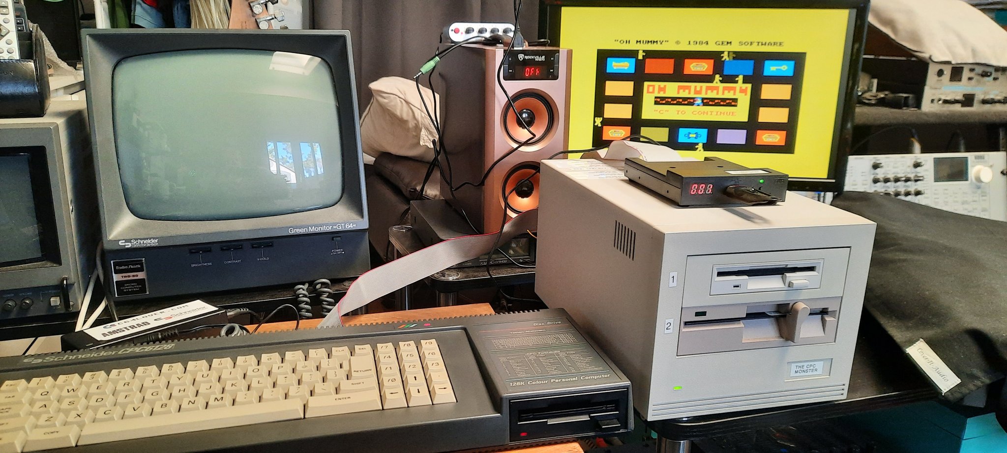 Amstrad CPC and disk drive tower
